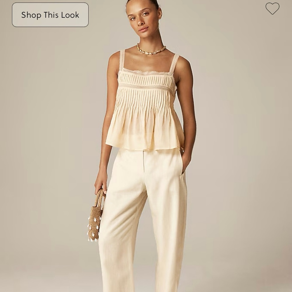 J. Crew Pleated Ramie Lace-Trim Tank Top XS